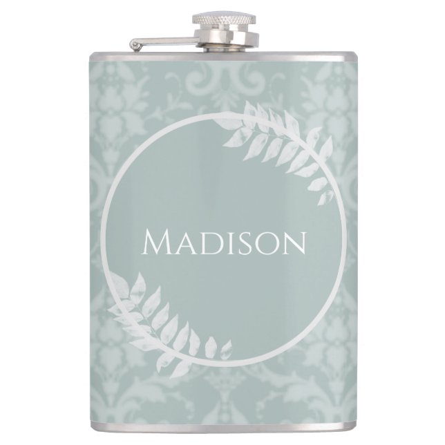 Sage Green Elegant Damask Flask (Front)