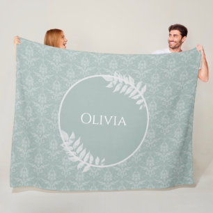 Sage Green Elegant Damask Personalised Fleece Blanket