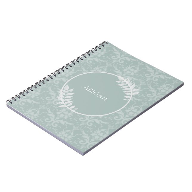 Sage Green Elegant Damask Personalised Notebook (Left Side)