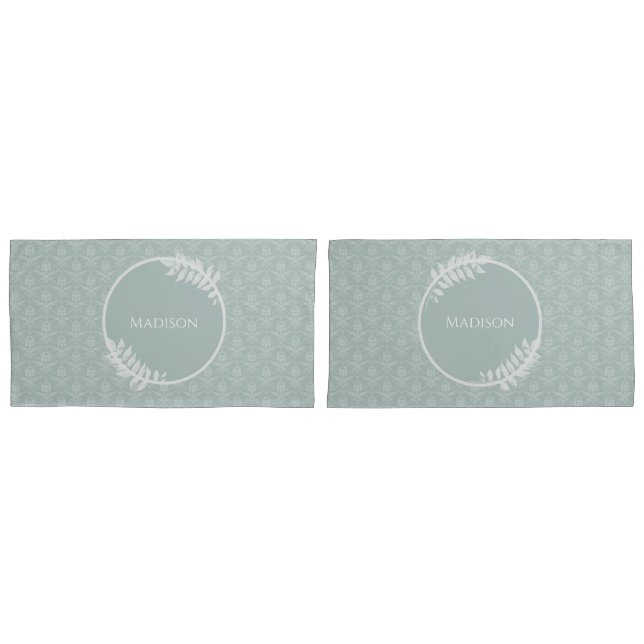 Sage Green Elegant Damask Pillowcase (Front-Set)