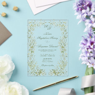 Sage Green Elegant Delicate Greenery Wedding Acrylic Invitations