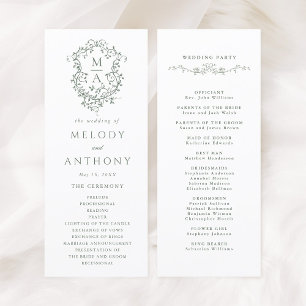 Sage Green Elegant Floral Crest Wedding Ceremony Program
