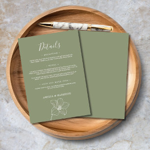 Sage Green Elegant Floral Wedding Detail Enclosure Card
