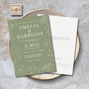 Sage Green Elegant Floral Wedding Invitation