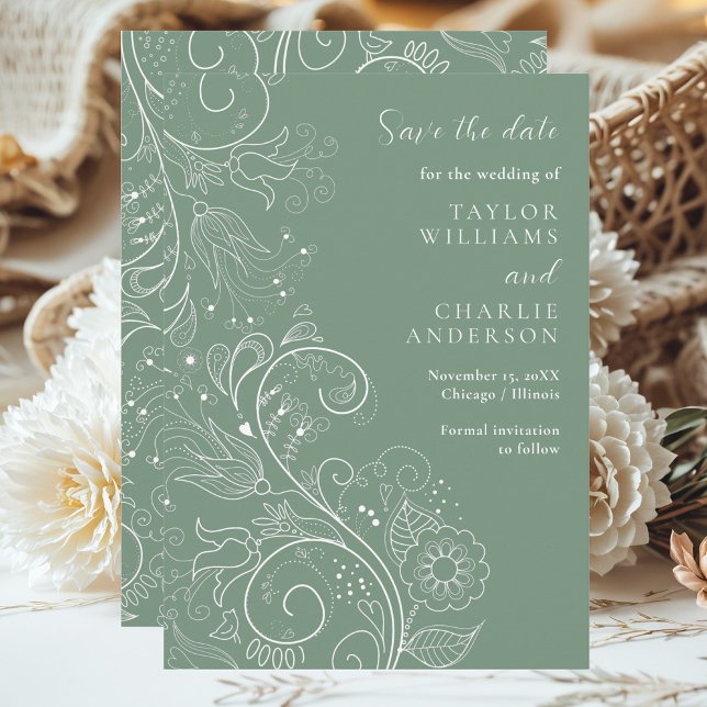 Sage Green Elegant Floral Wedding Save The Date (Creator Uploaded)
