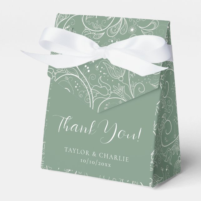 Sage Green Elegant Floral Wedding Thank You Favour Box (Front Side)