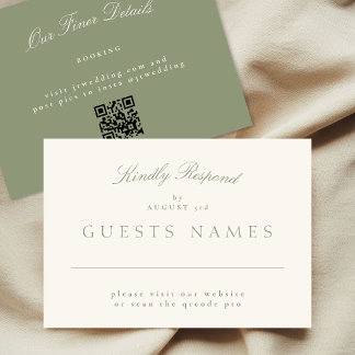 Sage Green Elegant Formal Wedding QR CODE RSVP Card