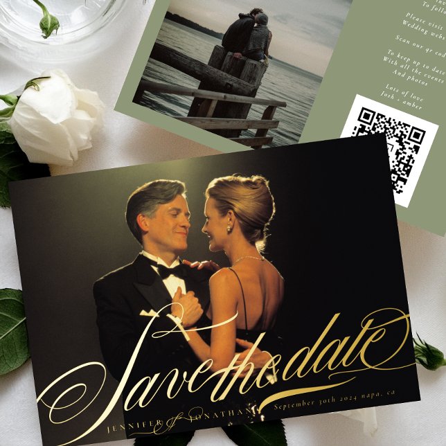 Sage Green Elegant Gold Calligraphy QR Code Photo (Creator Uploaded)