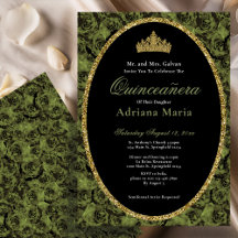 Sage Green Elegant Gold Floral Quinceanera  