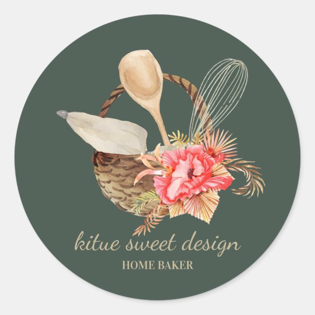 Sage Green Elegant Home Business Bakery Classic Round Sticker (Front)
