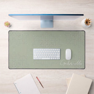 Sage Green Elegant Meditation Mandala Home Office Desk Mat