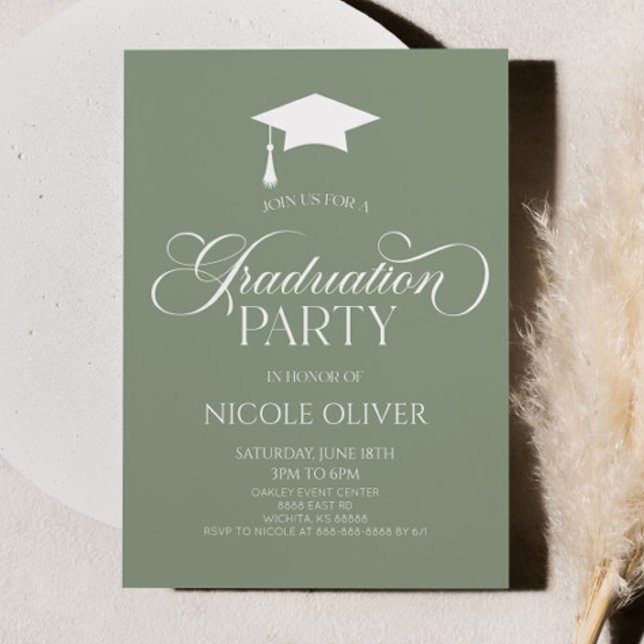 Sage Green Elegant Minimal Minimalist Graduation Invitation (Creator Uploaded)