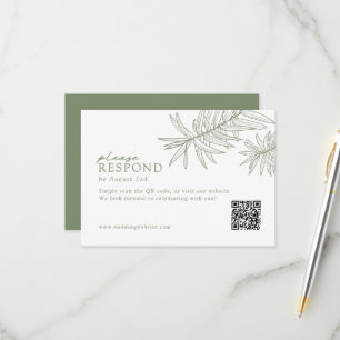 Sage Green Elegant Minimalist Botanical QR Code RSVP Card