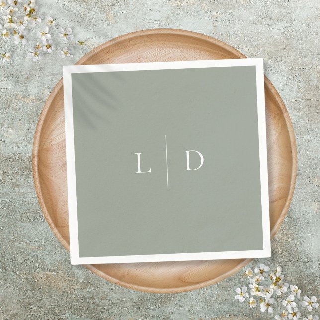 Sage Green Elegant Minimalist Monogram Wedding Napkin (Sage Green Elegant Minimalist Monogram Wedding Napkins)