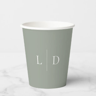 Sage Green Elegant Minimalist Monogram Wedding Paper Cups