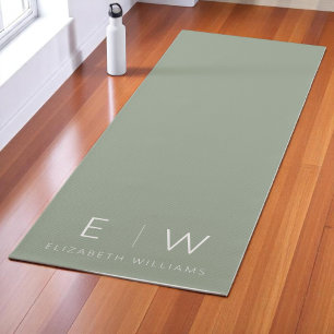 Sage Green Elegant Modern Minimalist Monogram Name Yoga Mat