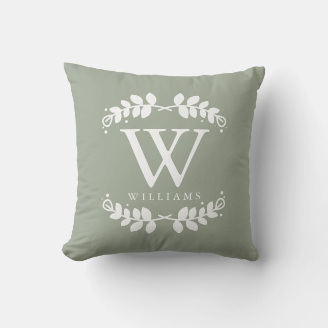 Sage Green Elegant Monogram Cushion (Front)