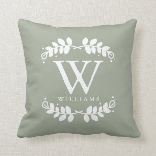 Sage Green Elegant Monogram Cushion