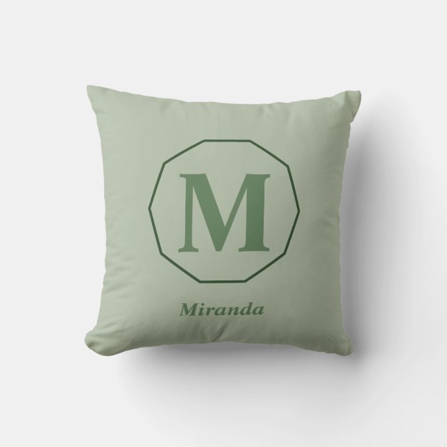 Sage Green elegant monogram name personalised Cushion (Front)