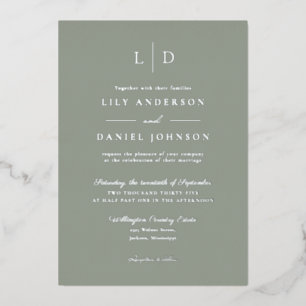 Sage Green Elegant Monogram QR Code Wedding