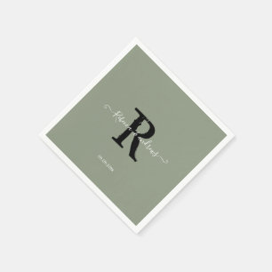 Sage Green Elegant Monogram Script Initial Wedding Napkin