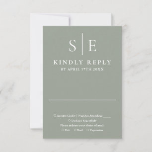 Sage Green Elegant Monogram Wedding RSVP Card
