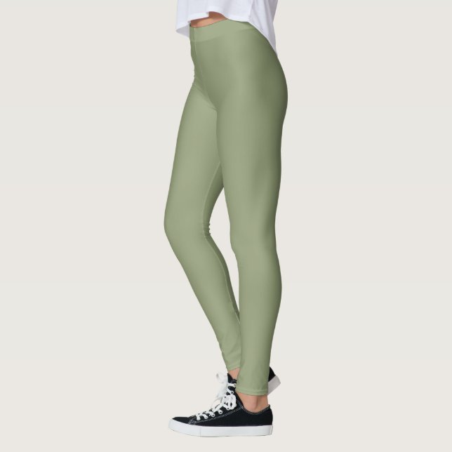 Sage Green Elegant Neutral Plain Solid Colour Leggings (Left)