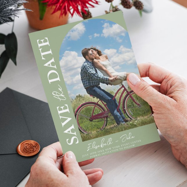 Sage Green Elegant Photo Wedding Save The Date (Creator Uploaded)