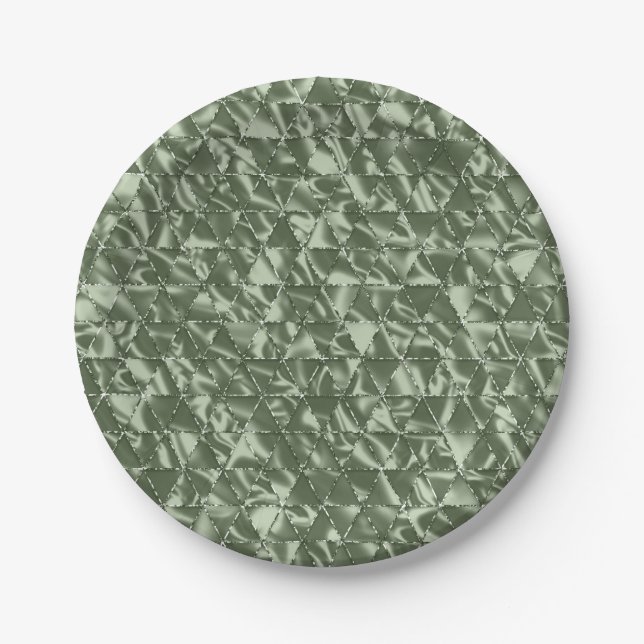 Sage Green Elegant Ruffled Satin Paper Plate (Front)