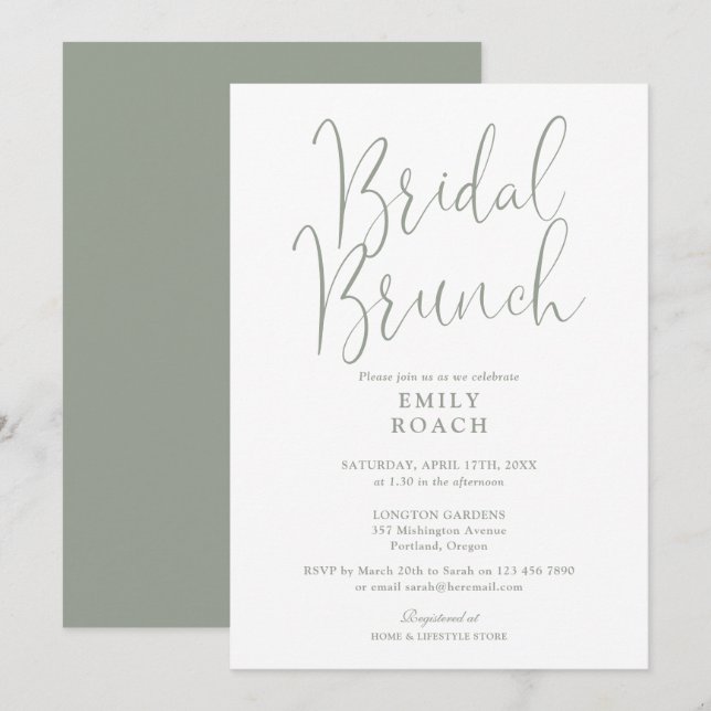 Sage Green Elegant Script Bridal Bunch Shower Invitation (Front/Back)