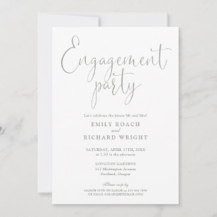 Sage Green Elegant Script Engagement Party Invitation