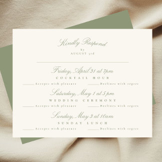 Sage Green Elegant Script Formal multi-event RSVP Card