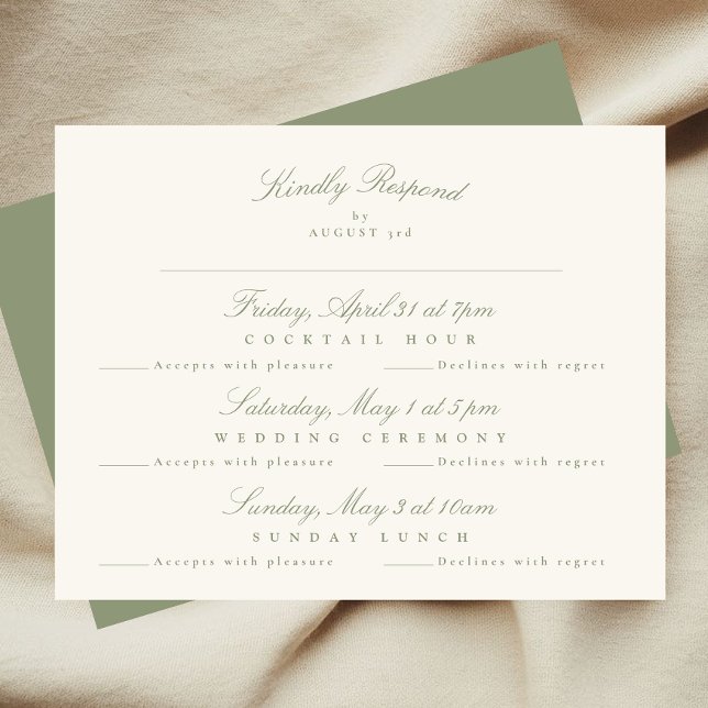 Sage Green Elegant Script Formal multi-event RSVP Card (Creator Uploaded)