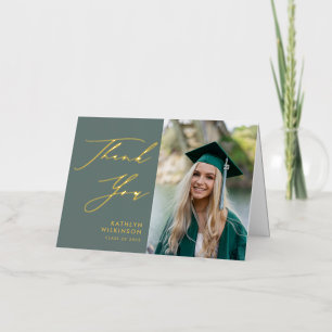 Sage Green Elegant Script Graduation Thank You Foil Greeting Card
