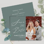 Sage Green Elegant Script Modern Photo Wedding Save The Date<br><div class="desc">Sage Green Elegant Script Modern Photo Minimalist Wedding Save The Date Invitation Card. Let your family, friends and colleagues know that you have set a date for your wedding celebration with this elegant, stylish and modern wedding save the date invitation card. All the texts are pre-arranged for you to personalise...</div>