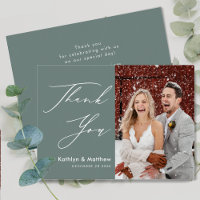 Sage Green Elegant Script Modern Photo Wedding