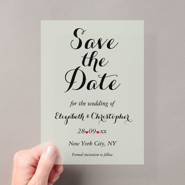 Sage Green Elegant Script Wedding Save the Date Acrylic Invitations (Insitu (Handheld))