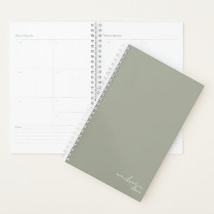 Sage Green Elegant Simple Minimalist Personalised Planner