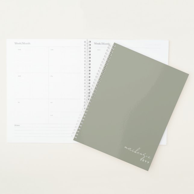Sage Green Elegant Simple Minimalist Personalised Planner (Display)