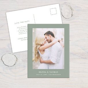 Sage Green Elegant Text and Photo   Save the Date Announcement Postcard