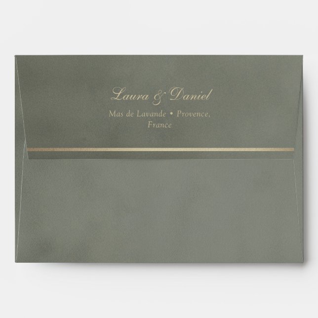 Sage Green Elegant Velvet Personalized Wedding Envelope (Back (Top Flap))