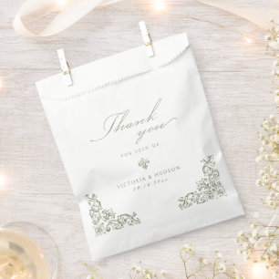 Sage Green Elegant Vintage Script Thank You Favour Bag