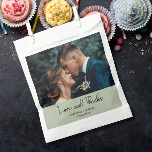 Sage Green Elegant Wedding Love and Thanks Photo Favour Bag