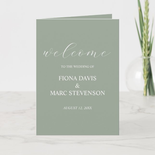 Sage green elegant wedding programme  thank you card (Front)