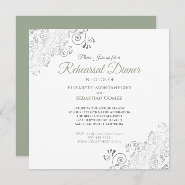 Sage Green Elegant Wedding Rehearsal Dinner Invitation (Front/Back)