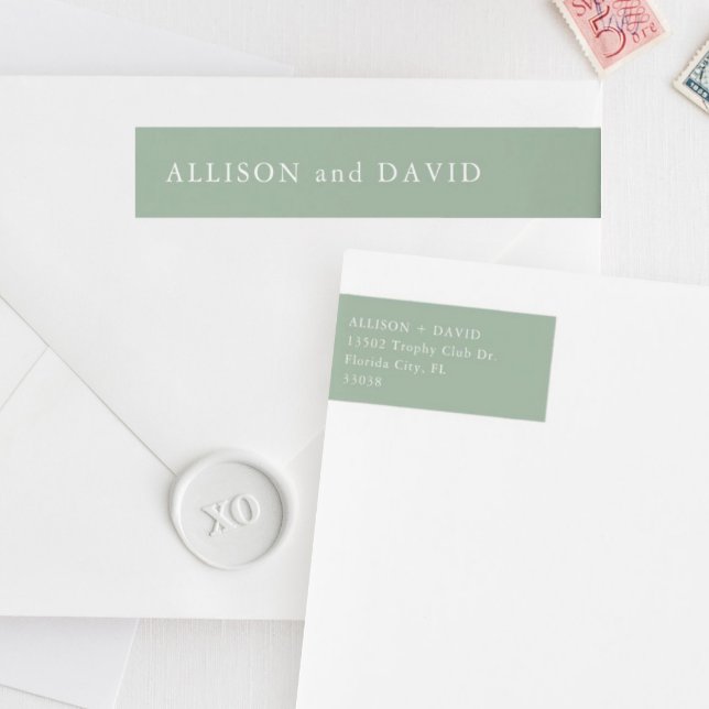 Sage Green Elegant Wedding Return Address Wrap Around Label (Creator Uploaded)