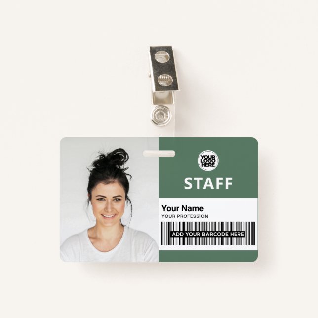 Sage Green Employee Business Photo Staff ID ID Badge (Front with Clip)