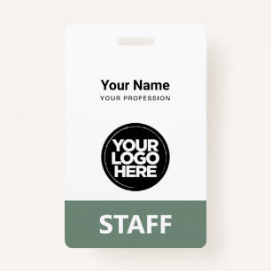 Sage Green Employee Name Business Logo Qr Code ID Badge