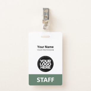 Sage Green Employee Name Business Logo Staff Tag ID Badge