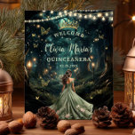 Sage Green Enchanted Forest Quinceañera Welcome  Poster<br><div class="desc">Personalise this enchanting Quinceañera / Sweet 16 birthday welcome sign poster easily and quickly. Simply click the Edit Using Design Tools button to further edit the text, change font styles and font colours. Featuring a girl dressed in a beautiful sage green and blush pink floral embroidered dress and an enchanted...</div>